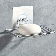 1 pièce Porte-savon en acier inoxydable, support mural auto-adhésif avec trous de drainage, étagère carrée anti-rouille. Convient pour les accessoires de salle de bain - capacité de charge 500g/1,1 lb, décoration d'intérieur