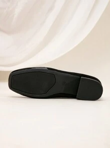 2024 New Black Chunky Heel French Patchwork Slip-On Pumps, Square Toe Mid-Heel Work Shoes For Women, Suitable For Spring, Autumn And Winter