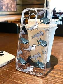 Shark 1pc Deep-Sea Fish Design Transparent TPU Full-Coverage Shock-Resistant Anti-Fingerprint Phone Case Compatible With Apple Smartphones Waterproof Anti-Fall Scratch Resistant - Multicolor - View 2