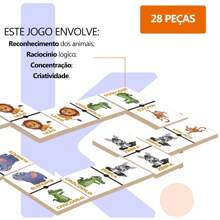 Jogo Dominó Animais Brinquedo Educativo 28 Peças Madeira +5A