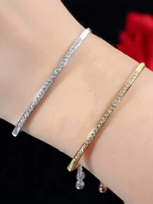 1 Piece Of Sterling Silver Fashionable And High-End Women's Accessories Micro-Set Diamond Single Row Curved Adjustable Bracelet Niche Light Luxury Design Bracelet - Diamond Drawstring Bracelet - View 3