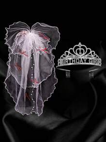 Set de 2 piezas Tiara y velo nupcial - Velos y tocados de novia para mujeres, velos blancos para novias, tiaras y coronas para fiesta de graduación y cumpleaños - Multicolor - Ver 2