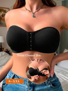 Front Clasp Strapless Women's Bra, Wireless, Soft & Comfortable Lingerie - Black - View 1
