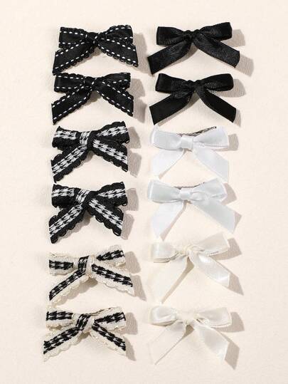 12 件/套女孩纯色和格子迷你蝴蝶结发夹，Y2K 风格侧夹，适合刘海和辫子