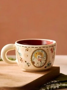 1pc Ceramic Cat Mug, Retro French Ins Style Coffee Cup, Breakfast Milk Oatmeal Mug, Creative Office Coffee Cup, Afternoon Tea Cup, Commercial Espresso Latte Art Cup, Suitable For Christmas Gift, Birthday Anniversary Present, Microwave & Dishwasher Friendly - Multicolor - View 15