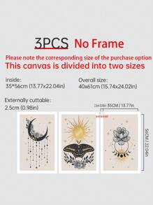 3 pièces Décoration murale peinture sans cadre affiche cadeau à papillon et lune - Multicolore - Voir 13