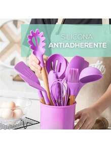 Juego De Utensilios Libre de BPA Grado Alimentario Para Cocina De Silicon 12pz - Gris - Ver 9