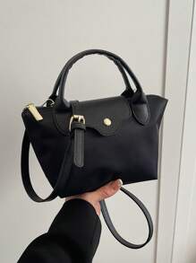 New Women Versatile Large Nylon Solid Color Shoulder Bag, Crossbody Bag, Tote Bag - Black - View 8