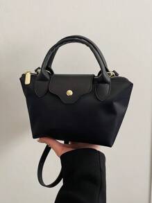 New Women Versatile Large Nylon Solid Color Shoulder Bag, Crossbody Bag, Tote Bag - Black - View 9