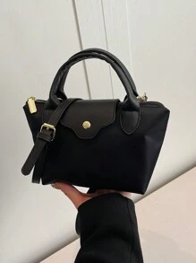 New Women Versatile Large Nylon Solid Color Shoulder Bag, Crossbody Bag, Tote Bag - Black - View 3