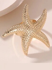 1 件夸张金属海星、花朵、叶子设计金戒指，适合女性日常佩戴情人节、妈妈、母亲、母亲节、礼物