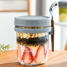 4 paquets de bocaux en verre pour avoine overnight de 12 oz avec couvercles et cuillères, grande capacité et hermétiques pour le lait, les céréales et les fruits