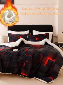 3PCS Winter Keep Warm Thickening Super Soft Velvet Type Sense Of Technology Lattice 220g Milk Velvet 180g Grams Of Lamb Wool Quilt Set (1 Quilt+2 Pillowcase Without Pillow Core), Bedroom Dormitory Quilting Soft And Breathable