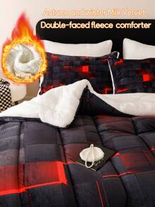 3PCS Winter Keep Warm Thickening Super Soft Velvet Type Sense Of Technology Lattice 220g Milk Velvet 180g Grams Of Lamb Wool Quilt Set (1 Quilt+2 Pillowcase Without Pillow Core), Bedroom Dormitory Quilting Soft And Breathable