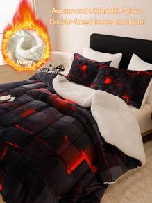 3PCS Winter Keep Warm Thickening Super Soft Velvet Type Sense Of Technology Lattice 220g Milk Velvet 180g Grams Of Lamb Wool Quilt Set (1 Quilt+2 Pillowcase Without Pillow Core), Bedroom Dormitory Quilting Soft And Breathable