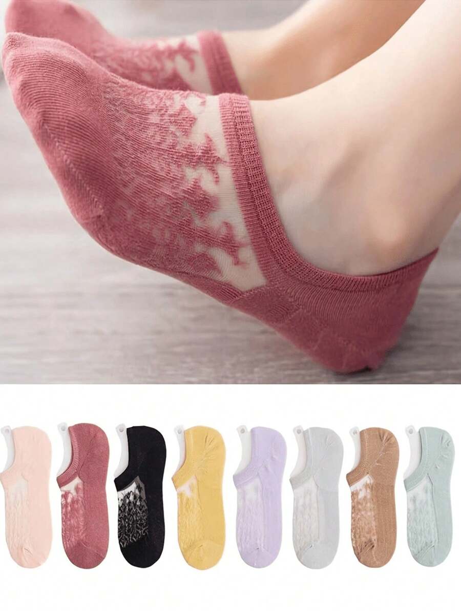 Calcetines tipo mocasín de mujer con encaje calado, calcetines invisibles finos y transpirables para el verano - Multicolor - Ver 1