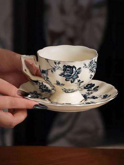 قطعة واحدة مجموعة كوب وصحن كلاسيكي فرنسي للشاي والقهوة بعد الظهر، إبريق شاي وآنية شاي خزفية رقيقة، للشاي أو القهوة في بداية العام الدراسي