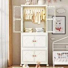 55cm/60cm Household Large Capacity Floor Standing Plastic Storage Box, Foldable Wardrobe Closet For Baby, No Assembly Required Double Door Folding Storage Cabinet, Small Space Lightweight Luxury Dust-Proof Wardrobe Closet For Bedroom - Multicolor - View 8
