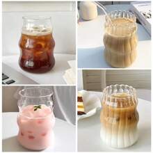 1-4 Pieces 530 Milliliter Glass Cup Heat-Resistant Tumbler With Spoon Holder Transparent Tea Juice Milk Coffee Cup Household Water Glass Stripe Beer Mug - B Straw 4PCS - View 7