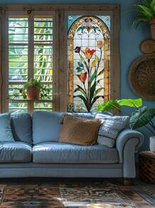 1卷/45CM*100CM 唯美大气花卉几何装饰彩色磨砂窗膜 复古风 DIY家居装饰 无胶静电吸附半透明隔热遮阳防晒窗户贴纸 适用于家居 门玻璃贴膜 静电吸附窗贴 贴纸个性贴纸 - 彩色 - 查看 7