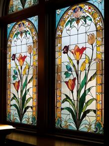 1卷/45CM*100CM 唯美大气花卉几何装饰彩色磨砂窗膜 复古风 DIY家居装饰 无胶静电吸附半透明隔热遮阳防晒窗户贴纸 适用于家居 门玻璃贴膜 静电吸附窗贴 贴纸个性贴纸 - 彩色 - 查看 5