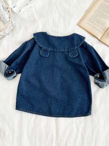 Top jeans para menina com bordado de orelha de urso 3D, primavera outono