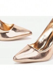 Tacones altos de punta metálicos de mujer, de moda para uso diario, tacones altos estilosos - Champán - Ver 2