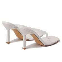Women's Red Nude White Clear Strap Thong High Heel Sandals – Comma Heel Square Toe Dress Shoes [Size Up Half Size] - 白色 - 查看 4