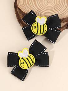 2pcs Black Hair Bows For Girls Adorable Honey Bee Bow Hair Clips Black Grosgrain Ribbon Bow Hairpins Embroidered Felt Bee Alligator Clips Ponytail Barrettes Kids Baby Hair Accessories