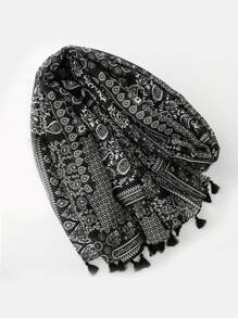 1pc Women Simple Printed Scarf, New Autumn/Winter Warm Neck Wrap, Fashion Long Shawl, Sun Protection Beach Wrap, Outdoor Shawl, Elegant Casual Soft Versatile Scarf For All Seasons - Black - View 2