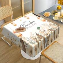 1 pièce Nappe thème Eid, design de lanternes dorées et de fleurs, nappe de table rectangulaire lavable en polyester, pour les fêtes, pique-niques et dîners, décoration de fête festive, décoration de Ramadan - disponible en plusieurs tailles