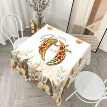 1 pièce Nappe thème Eid, design de lanternes dorées et de fleurs, nappe de table rectangulaire lavable en polyester, pour les fêtes, pique-niques et dîners, décoration de fête festive, décoration de Ramadan - disponible en plusieurs tailles