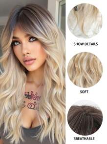 Stylish Fluffy Natural Curve Gradient 20 "Long Curl Wavy Wig With Bangs Women's Fashion Wig Synthetic Woven Chemical Fiber Wig Perfect For Holiday Travel Family Party Cosplay Everyday Wear