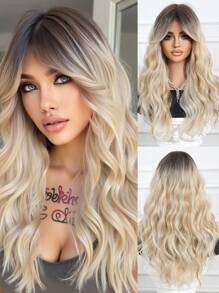 Stylish Fluffy Natural Curve Gradient 20 "Long Curl Wavy Wig With Bangs Women's Fashion Wig Synthetic Woven Chemical Fiber Wig Perfect For Holiday Travel Family Party Cosplay Everyday Wear