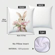 1 Stücke / 4er Set 17.7*17.7in (45*45cm) [einseitiger Muster] Kissenbezug mit Motiv Oster-Rosa Tulpe, Ei und Hase, aus Polyester für Sofa/Bett Kopfteil Kissen [Kissenfüllung nicht enthalten], geeignet für den täglichen Gebrauch, Heimdekoration, Wohnzimmer, Schlafzimmer, Auto