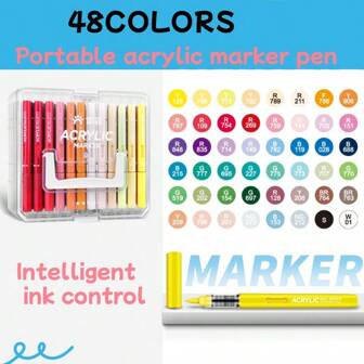 48 Piezas Portátiles de Plumones Acrílicos de Colores, Diseño de Agarre Manual, Esenciales Ideales de Alta Calidad, Marcadores Acrílicos Rellenables de Colores Uniformes y Suaves, Adecuados para Bocetos, Pintura en Roca, Madera, Plástico, Tela y Manualidades DIY, Multicolor, Duraderos y de Escritura Fluida, Empaquetados Bellamente, Gran Regalo, Regreso a Clases