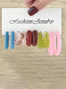 10pcs/30pcs Cross-Border Acrylic Resin Exaggerated Large Hoop Colorful Earring Set, Personalized Vintage Leopard Print Teardrop C Shape Earrings For Women