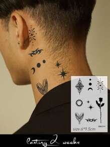 STARTTOOS Herbal Juice Temporary Tattoos Mini Set, Featuring Butterfly, Heart, Flowers, Rhinestones, Crescent Moon, And Snake Designs, Couple Tattoos For Daily, Party, Holiday Gifts, 14 Days No Fading, Waterproof, On Wrist, Fingers, Behind Ears, Shoulders, Neck, Collarbones - Blue - View 6