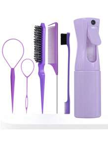 喷壶辫子发套，适合送女孩圣诞套装，适合化妆、发型设计、发梳套装、男孩和女孩儿童卷发梳子、喷壶+平滑刷+美容刷+鼠尾梳刷+辫子工具、化妆品、夏季套装 Y2k、发刷、梳子、美发工具、理发沙龙美容旅行必需品的美发产品和配件、返校、旅行度假必需品、女士发饰、刷子、发刷、边刷、刷头发、发梳、梳头发、顺发刷、球刷、迷你发刷、发刷套装、木梳、发刷、刷子、梳子、光滑后刷、发刷、边刷、刷头发、发梳、发刷套装、梳头发、迷你发刷、顺发刷、发刷、头发、配件、美发产品、美发工具、美发用品、护发、卷发刷、理发师、理发配件美发设备 - 淺粉色 - 查看 3