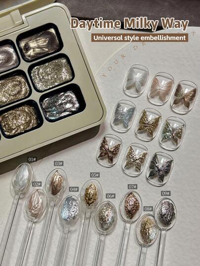 9色日间银河套装，持久亮泽固体凝胶指甲油，高光泽多色固体凝胶指甲油，凝胶指甲油颜色美甲