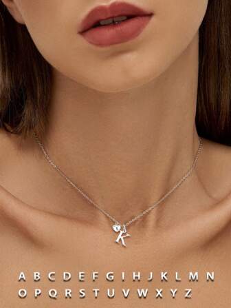 Collar con colgante de inicial de plata de ley 925 bañada en oro de 14K, collar gargantilla con letra inicial del alfabeto A-Z, con forma de corazón, joyería de y linda para mujeres