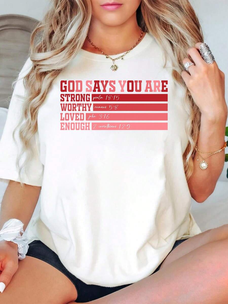 Oversized Style For Women, God Say You Are Strong Worthy Tshirt, Romantic Love Talk Tee, A Gift For A Loved, Christian Valentine Tshirt, Loose Type Shirt For Women, Perfect For Holiday Parties Or Gift Giving, Soft And Comfortable - 白色 - 查看 1