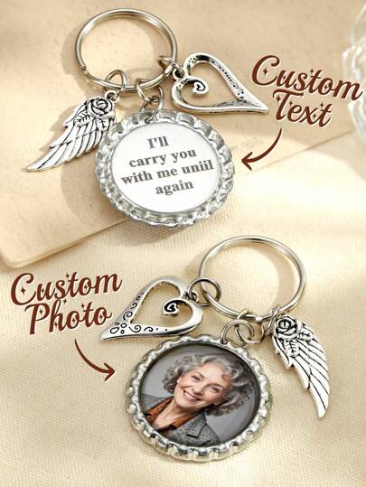 1pc Custom Photo Keychain With Text, Personalized Memorial Photo Keychain, Custom Photo And Text Keyring, Memorial Gift For Loss Of Loved One Personalized Keychain With Picture, Custom Picture Keychain, Personalized Sentimental Gift, Remembrance Gift, Remembering Mom - Remembering Dad, Family Day Gift, Birthday Gift, Anniversary Gift, Wedding Gift, Valentine Gift, Unique Gift For Him/Her, Gift For Mom/Dad,Engraved, Stainless,Colorful,Cute,Adorable,Funny,Kawaii,Y2K,Stylish,Unisex,Casual,Custom,Personalized,Unique,Customized,Ideal Gifts For Him,Ideal Gifts For Her,Her,Boyfriend,Girlfriend,Family,Friends,Children,School Supplies,Back To School,School Gift,For Office,For School,For Classroom,For Teacher Gifts,For University,For Colleague,For Dorm Rooms,For Teacher,For Boys And Girls,For Teenagers,Junior High School Students,Middle School Students,High School Senior High School Students,College Students,University Students,Freshman,Sophomore,Underclassmen,Delicate Romance,Winter Grace