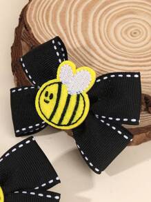 2pcs Black Hair Bows For Girls Adorable Honey Bee Bow Hair Clips Black Grosgrain Ribbon Bow Hairpins Embroidered Felt Bee Alligator Clips Ponytail Barrettes Kids Baby Hair Accessories