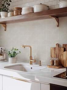 10pcs 20x20cm French Vintage Ins Style Ceramic Tile For Bathroom, Washroom Decoration, With Self-Adhesive, Waterproof & Anti-Slip - Multicolor - View 3