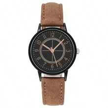 1pc Women's Elegant Fashionable Minimalist Floral Patterned Leather Quartz Wrist Watch, Suitable For Everyday Wear