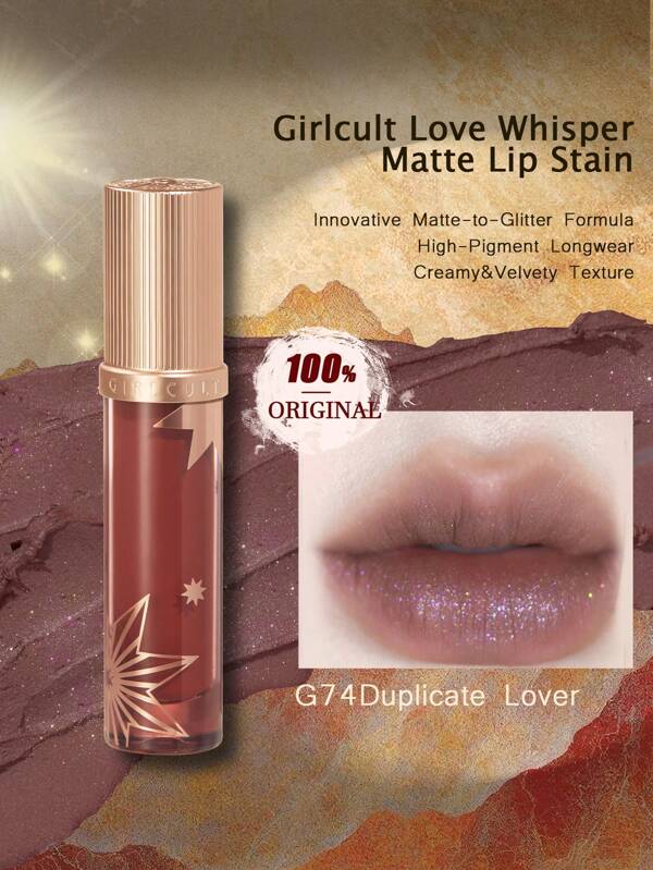 GIRLCULT Batom Marcado com Sussurro de Amor #G74 Amante Duplicado | Base Mate com Brilho Suave | Creme Labial Mate Suave, Batom Líquido Leve | Cobertura Completa de Longa Duração, PRESENTE