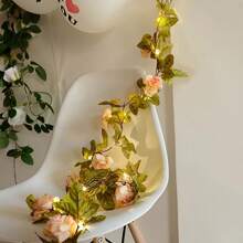 Girlanda z róż LED, 78,74 cala/20 świateł, zasilana bateriami, odpowiednia na ślub, imprezę, Boże Narodzenie i dekorację ogrodu, girlanda ze sztucznych róż w stylu glamour z diodami LED - zasilana bateriami tkanina kwiatowa do dekoracji domu, na Boże Narodzenie, Nowy Rok, Walentynki, sezonowe przyjęcie - bez wtyczki, bez baterii