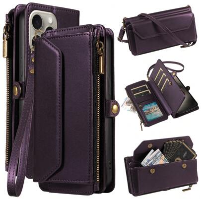 1 件多功能皮革手机壳，带卡槽、斜挎带、钱包，适用于 Apple 17 Pro Max / Galaxy A16