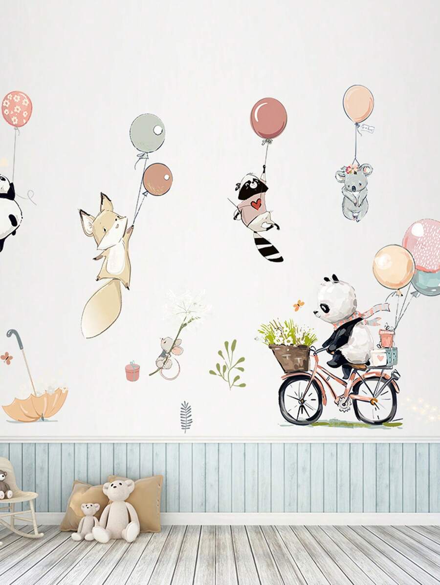 1 pieza Pegatinas de pared con globos de animales de dibujos animados lindos, impermeables y removibles de PVC para decoración del hogar y aula de jardín de infancia